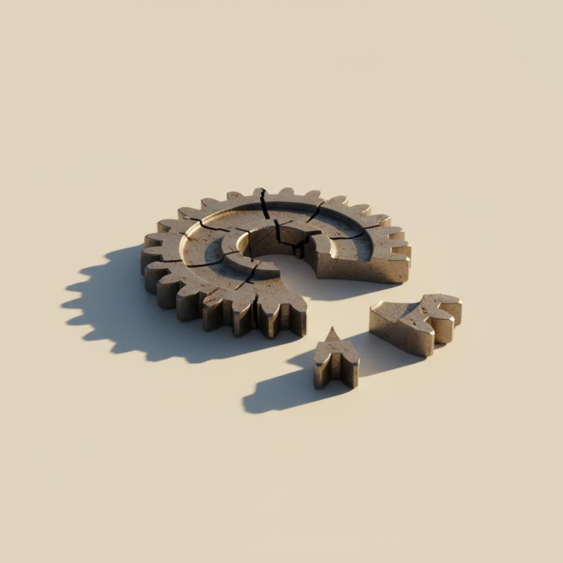 A broken gear representing stagnant systems and teams that stopped growing