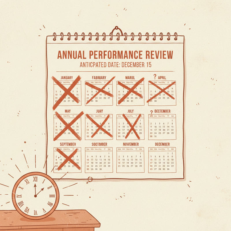 A calendar with months crossed out waiting for an annual performance review