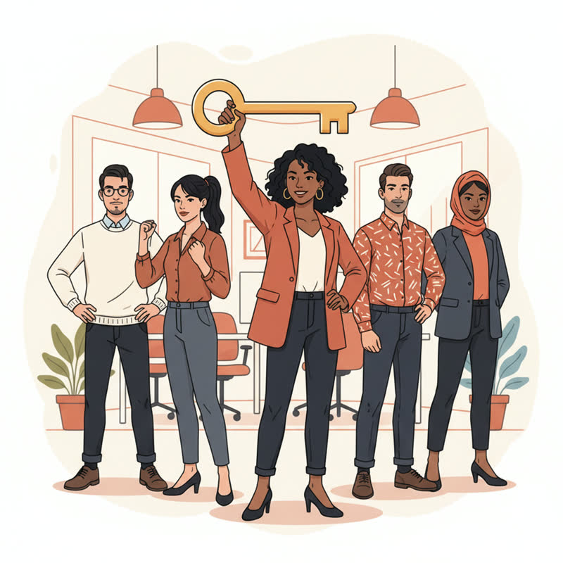 An empowered team standing confidently, ready to act