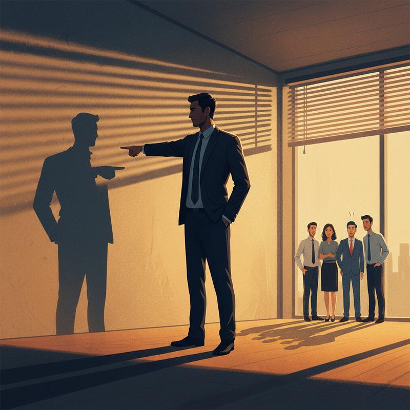 A person pointing at others, unaware their shadow points back at them