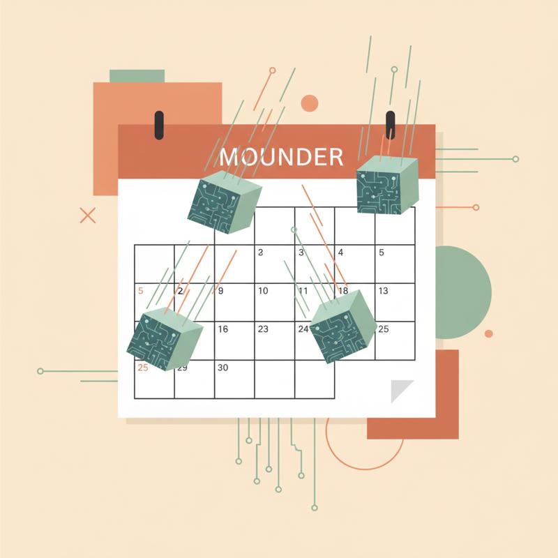 A wall calendar with four AI engine boxes landing on different days of one month, representing frontier models releasing in rapid succession