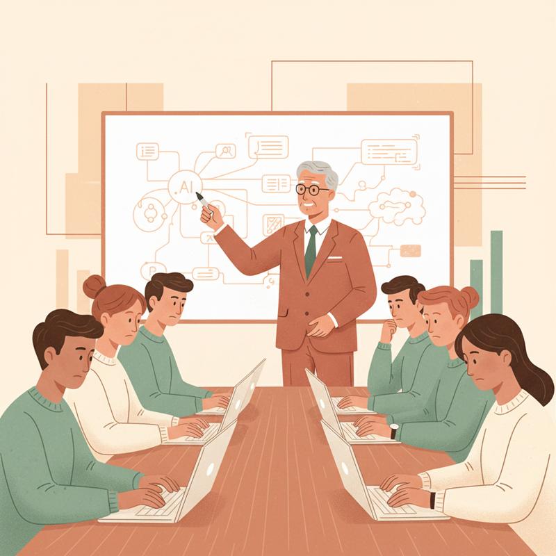 Leadership explaining AI strategy to a disengaged team