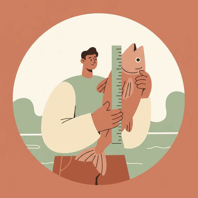 A person measuring a fish using a ruler held vertically, measuring height instead of length