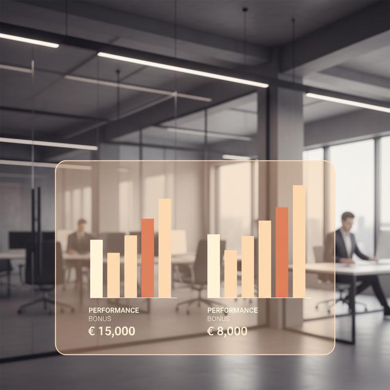 Performance review comparison showing different bonus numbers for equal performers