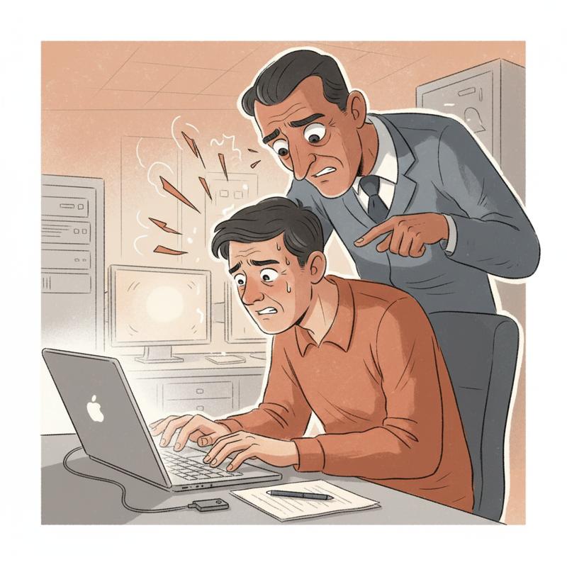 A developer working under the eye of a micromanaging boss