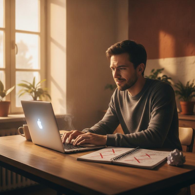 A person sitting alone at a desk in warm evening light, reflecting with a notebook beside them
