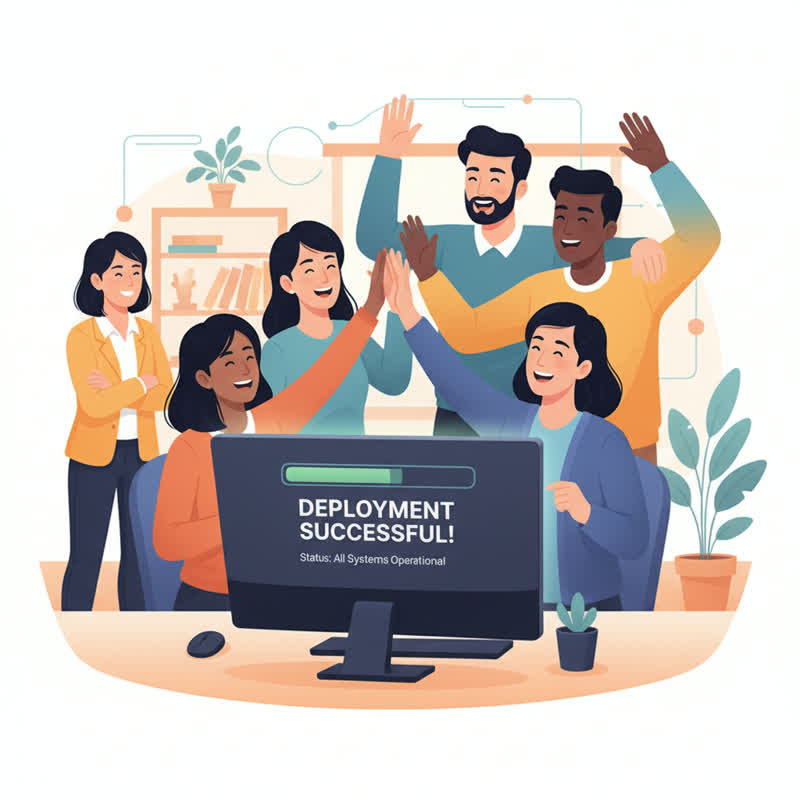 A team celebrating together with a supportive manager who empowers rather than controls