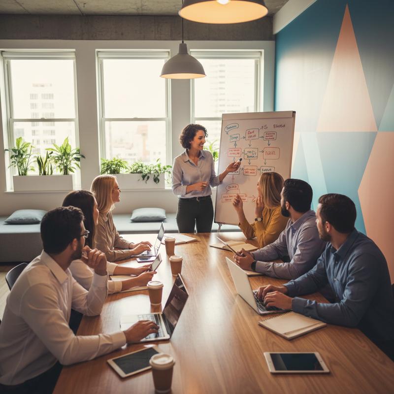 A tech manager leading an active learning session with an engaged and energetic team