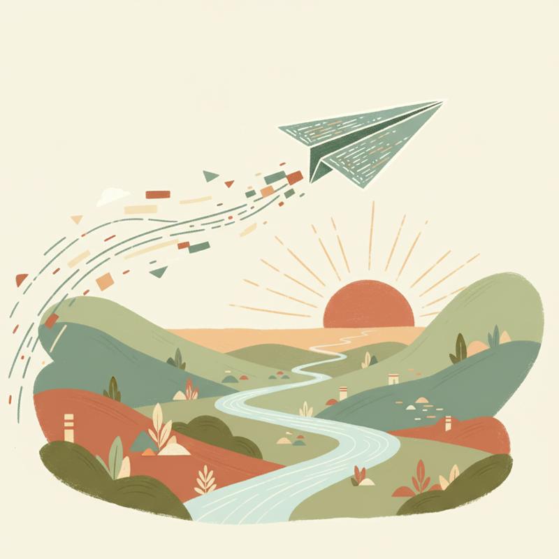 A paper aeroplane made of code soaring fast over open country