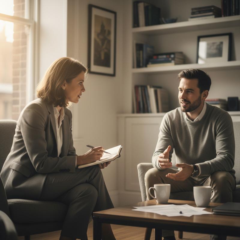 A leader leaning forward listening intently in a one-on-one conversation with a team member