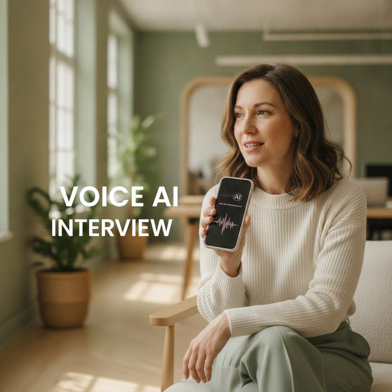 A professional speaking naturally to a phone, relaxed in a warm modern office